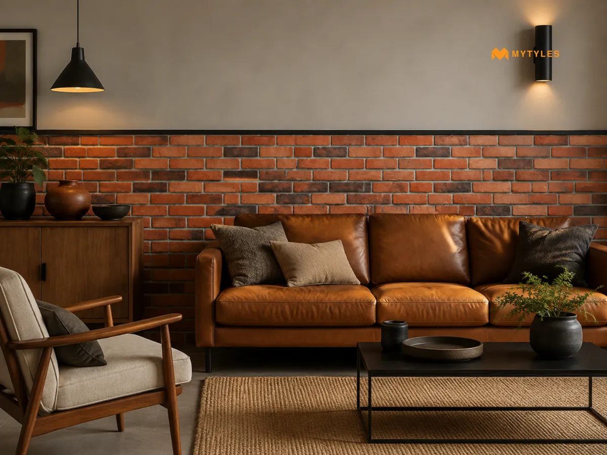 Brick Half Wall Tile in Living Room